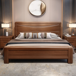 Golden walnut solid wood bed