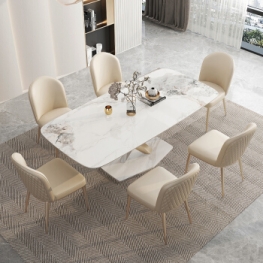 Light luxury dining table, high-end household, modern and simple rectangular small unit, designer style rock board dining table and chair combination